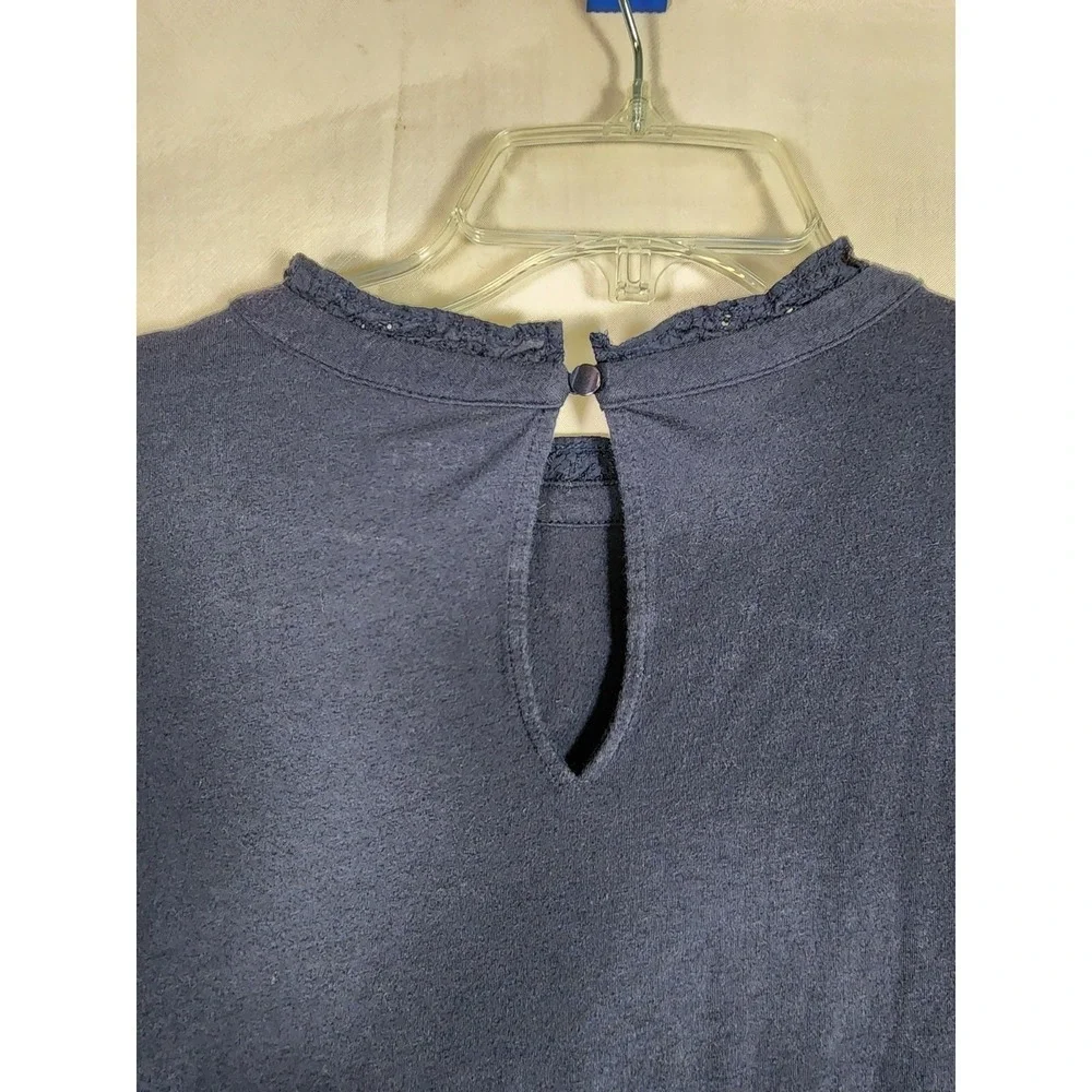 LOFT Outlet XL Navy Blue Eyelet Puff Sleeve Blouse Cottagecore Boho Top Peasant